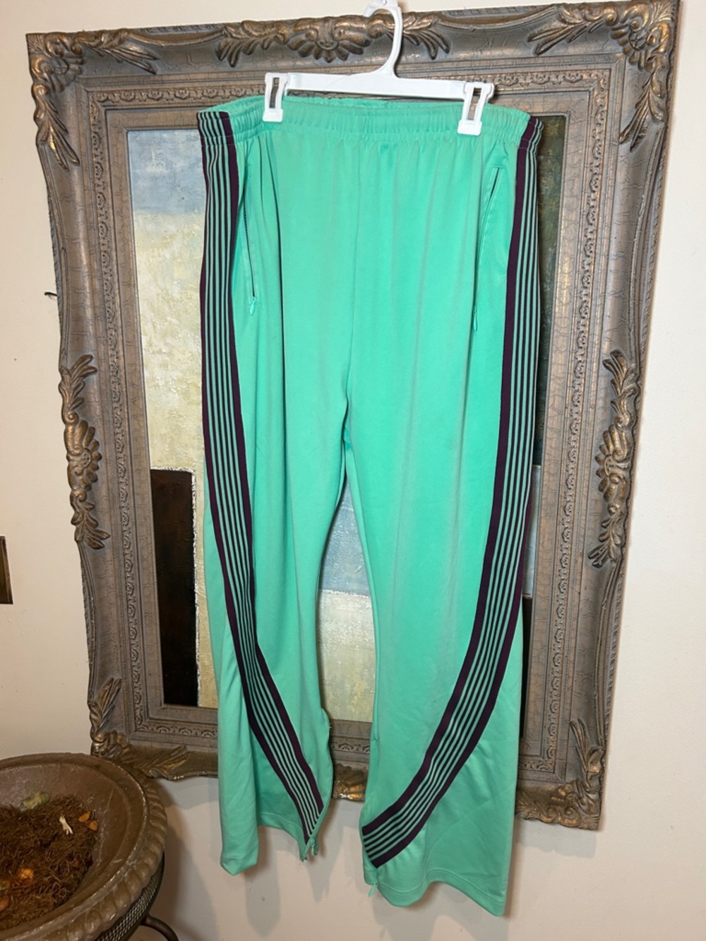 Mens Mint Green Track Pants with Side Stripes